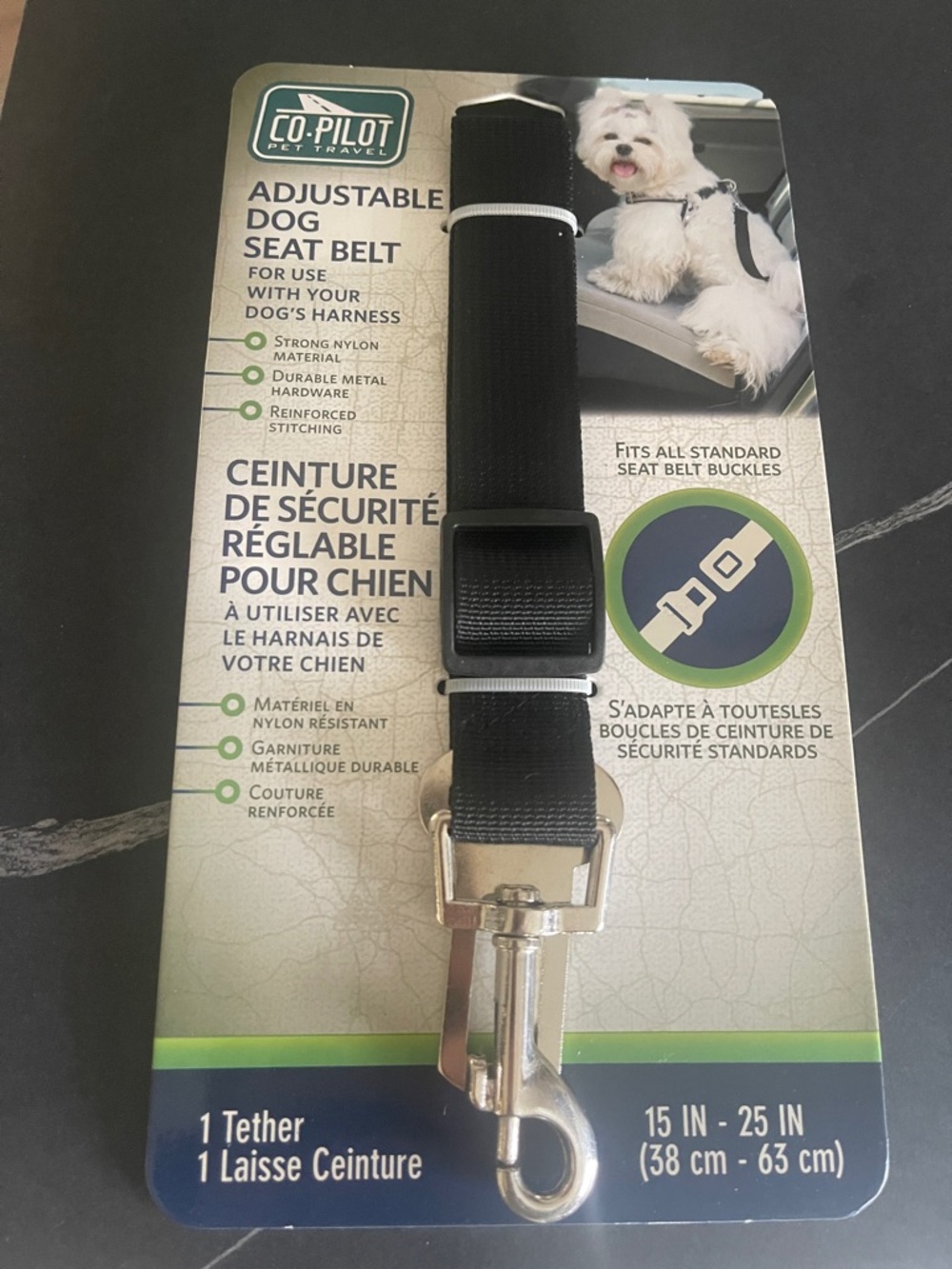 Co-Pilot Adjustable Dog Seat Belt - Black